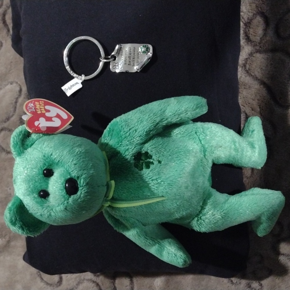 TY Beanie  Green Dublin Bear & Lucky key chain
